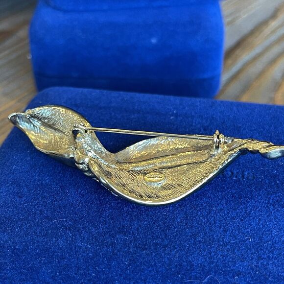 Vintage GEM CRAFT Brooch Pin Mid Century Rhinestones Extra Large Curved Leaf - Picture 11 of 11